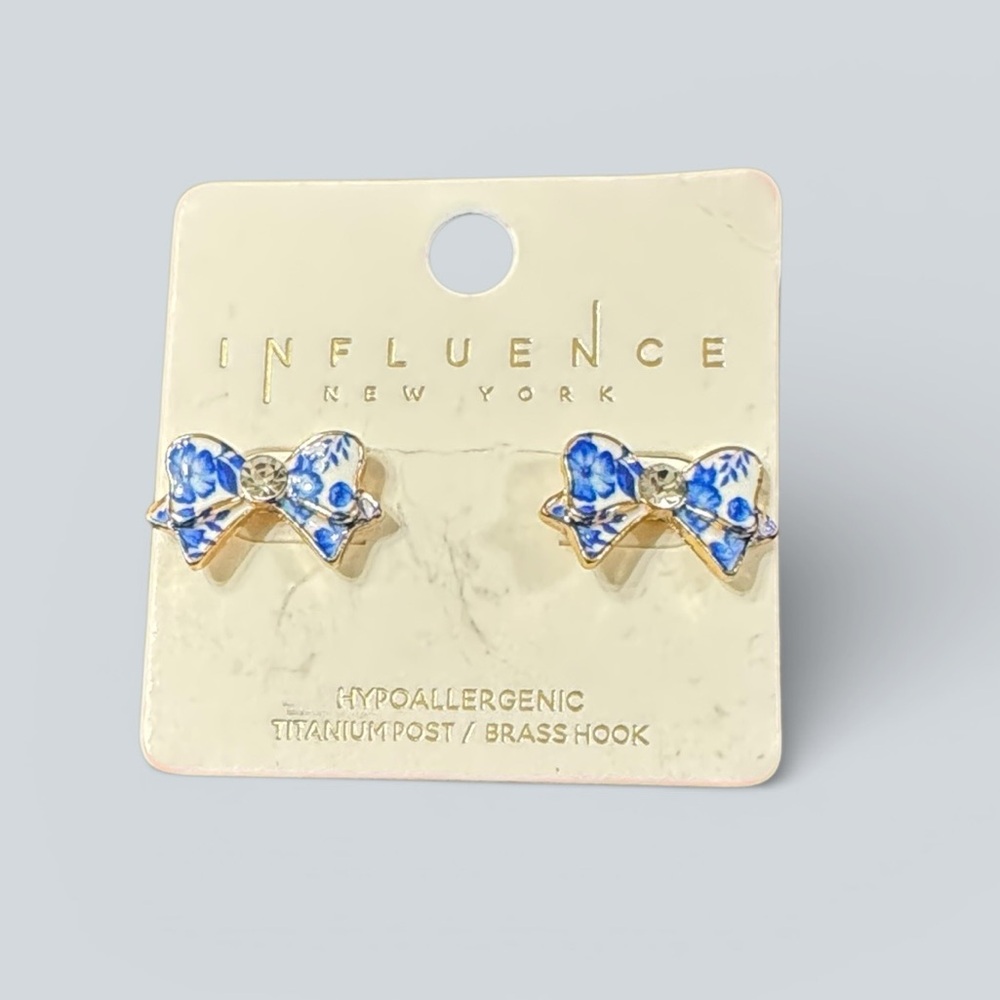 Influence New York Blue Floral Bow Stud Earrings
